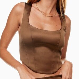 Aritzia Sunday best brown satin shiloh bustier corset top